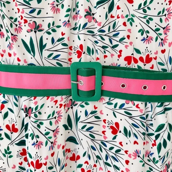 Boden Victoria Midi Dress in Floral Garden Party, Contrasting Belt Size 10 - Picture 5 of 16
